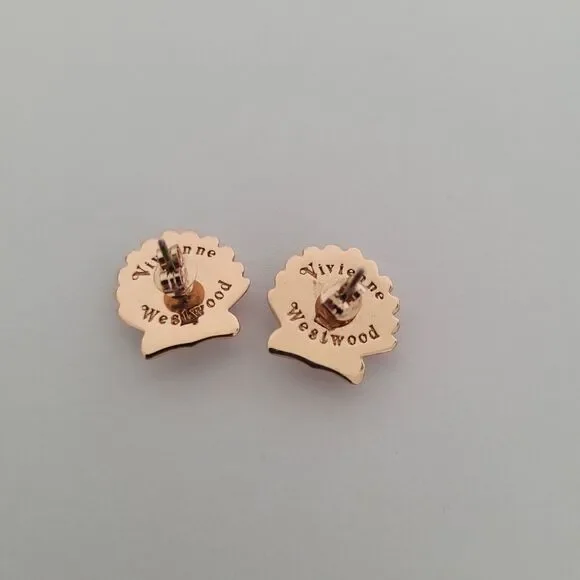 Vivienne Westwood Shells Stud Earrings Small Rose Gold Orbit Rare - Picture 3 of 5
